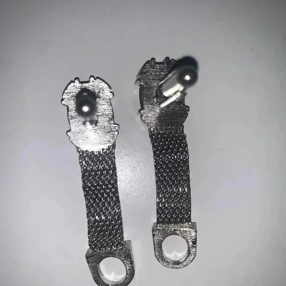 Vintage SWANK 1.25" Silver Tone Smoky Quartz Wrap Around Mesh Cufflinks. - Picture 7 of 11